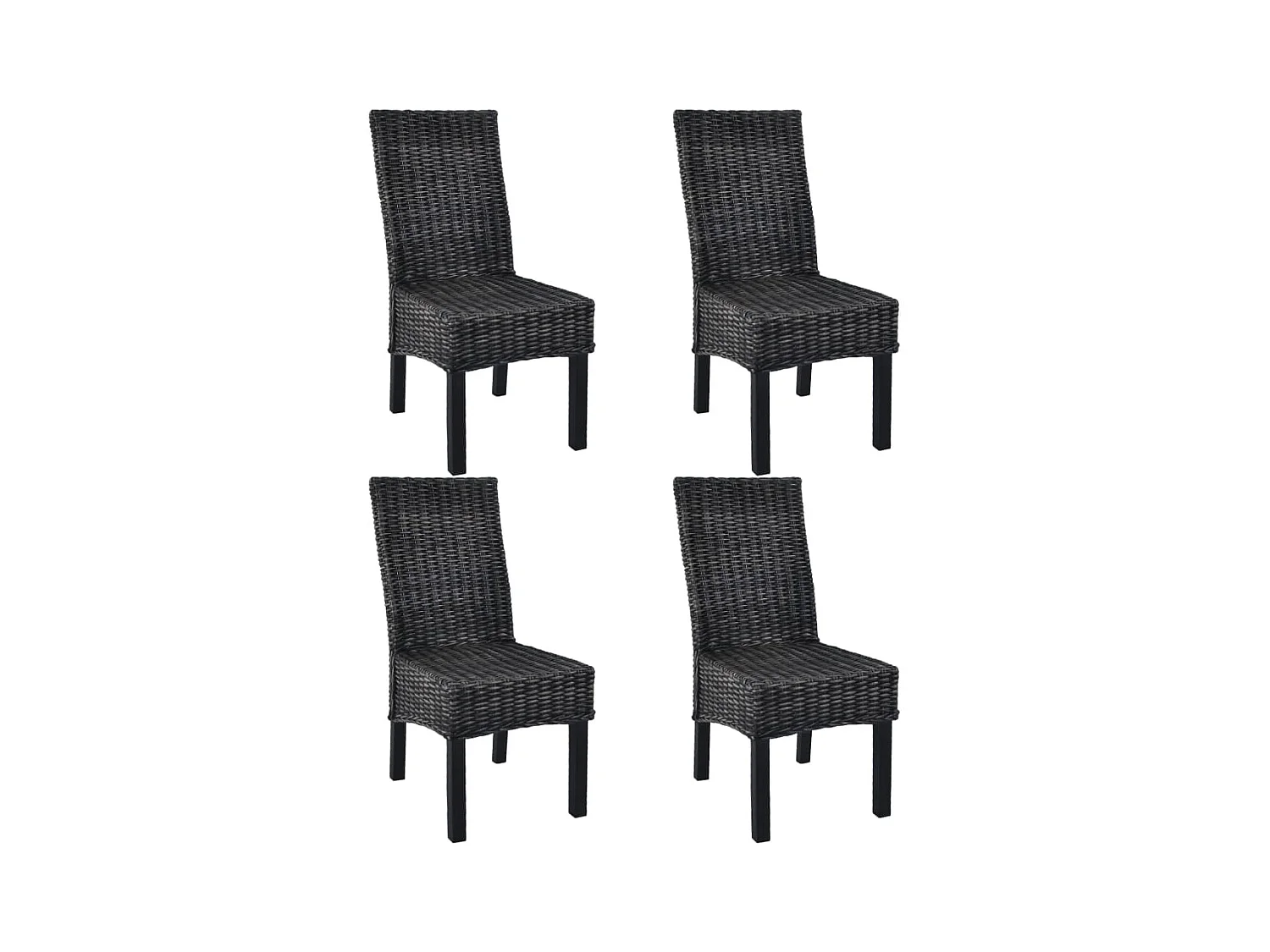 Chaises à dîner 4 pcs Noir Rotin Kubu et bois de manguier