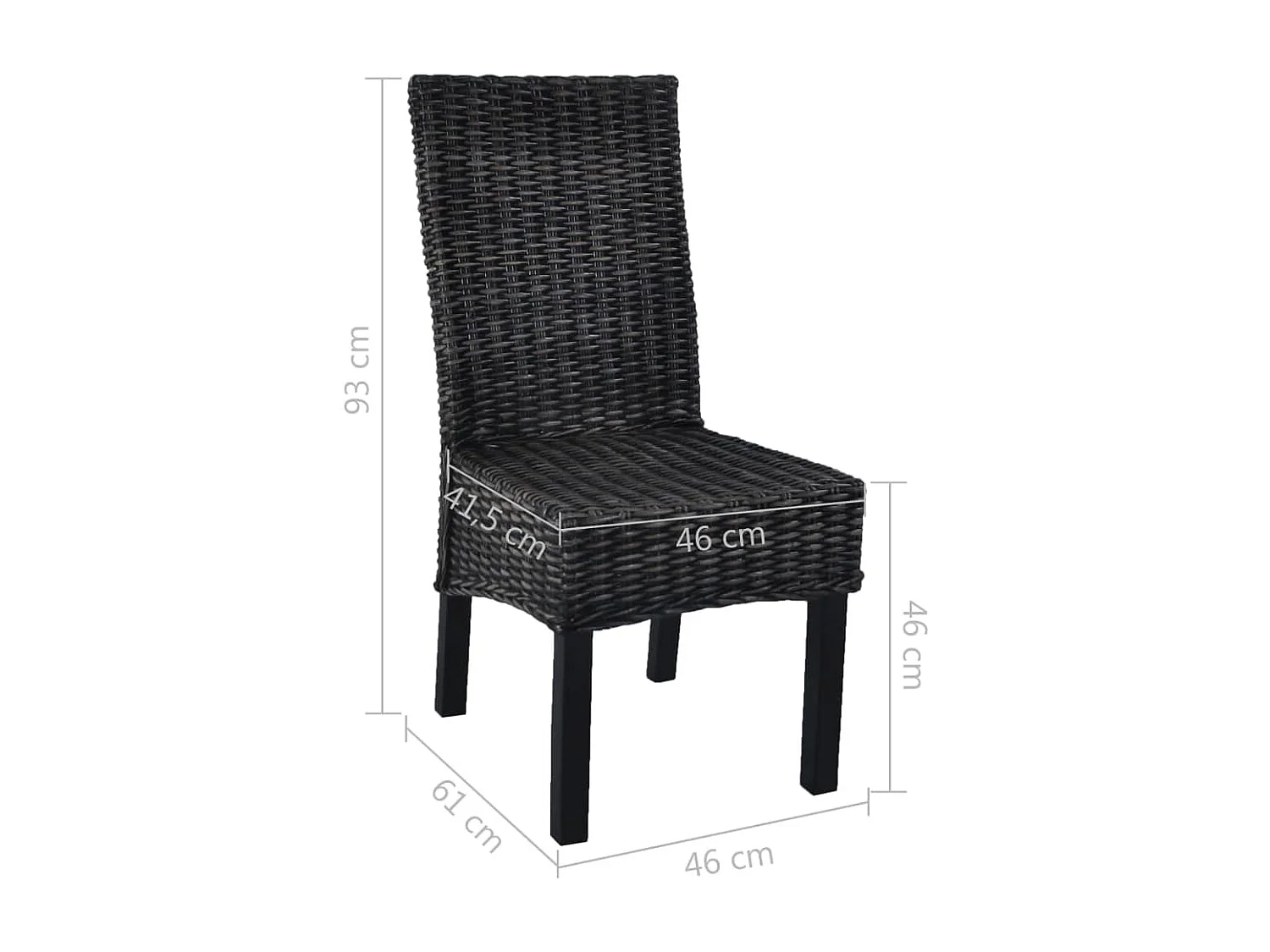 Chaises à dîner 4 pcs Noir Rotin Kubu et bois de manguier