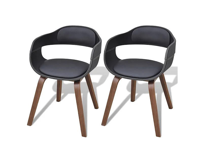 Chaises de salle à manger 2 pcs Noir Bois courbé et similicuir