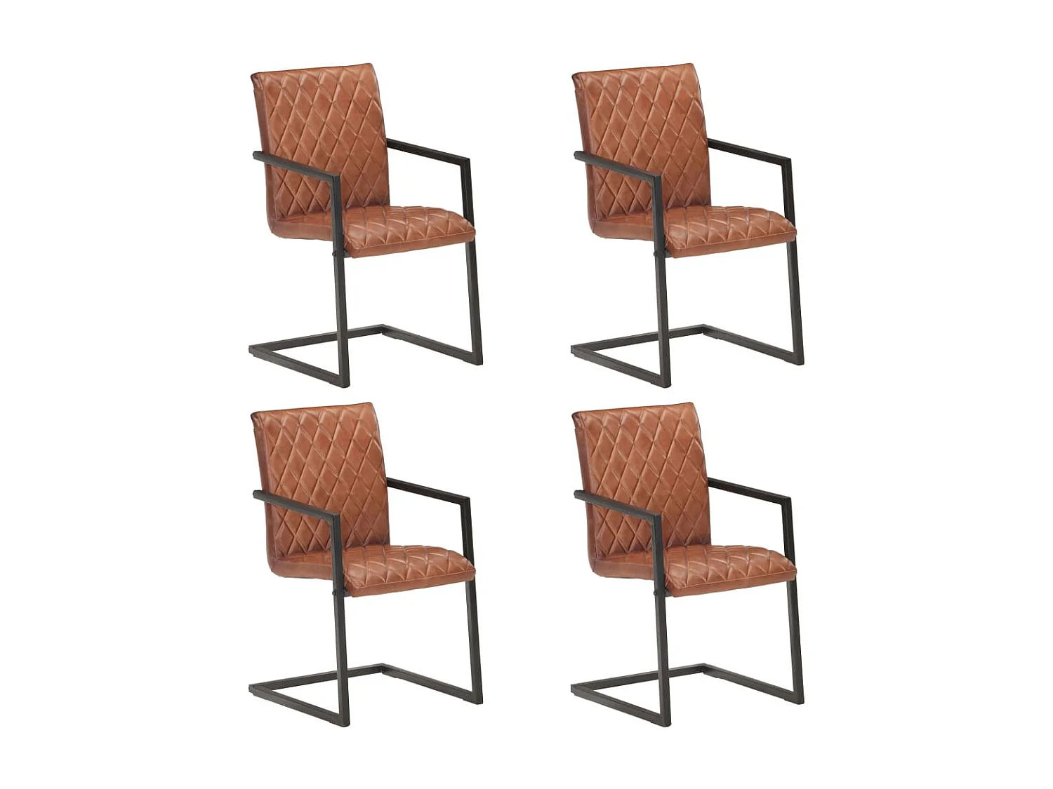 Chaises de salle à manger cantilever 4pcs Marron Cuir véritable