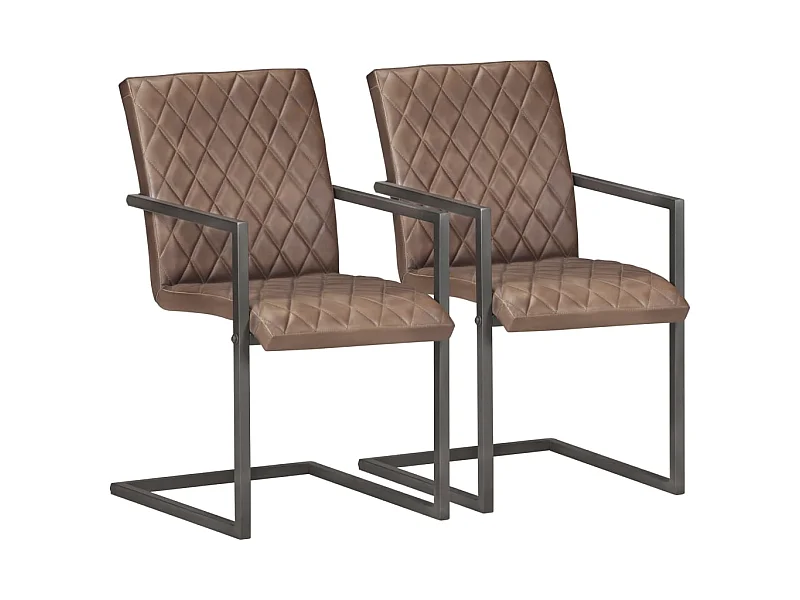 Chaises de salle à manger cantilever 2pcs Marron Cuir véritable 6