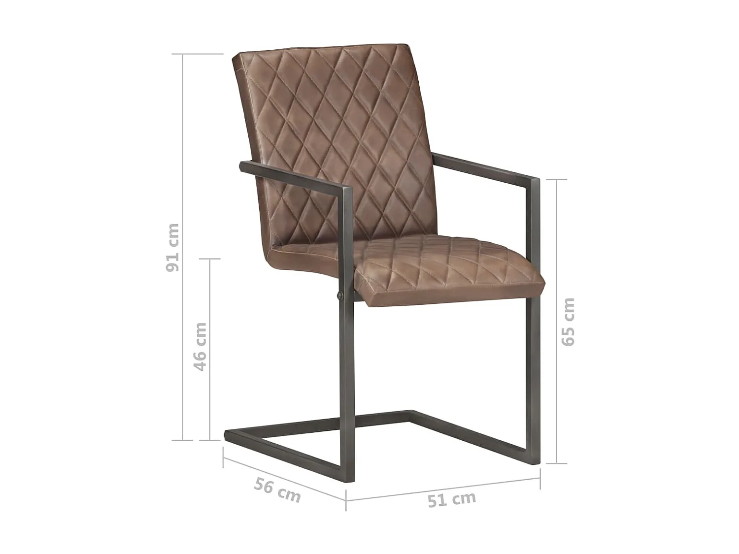 Chaises de salle à manger cantilever 2pcs Marron Cuir véritable 6