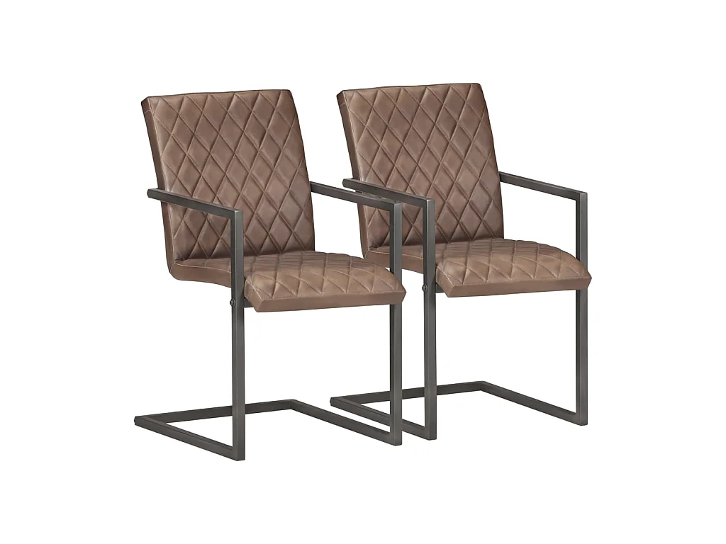Chaises de salle à manger cantilever 2pcs Marron Cuir véritable 6
