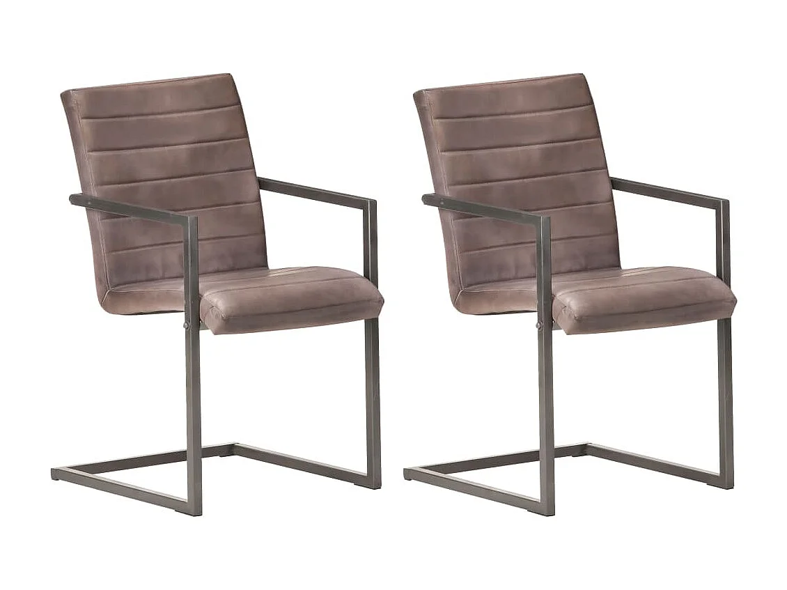 Chaises de salle à manger cantilever 2pcs Marron Cuir véritable 5