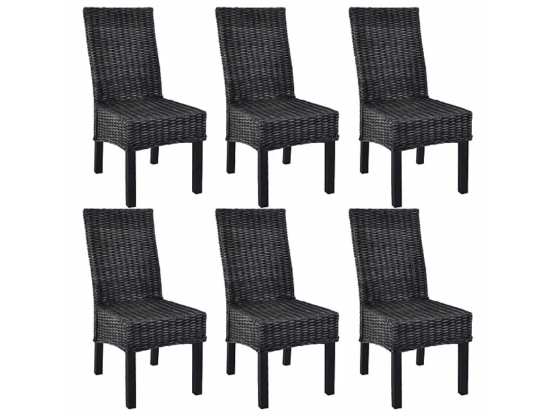 Chaises à dîner 6 pcs Noir Rotin Kubu et bois de manguier