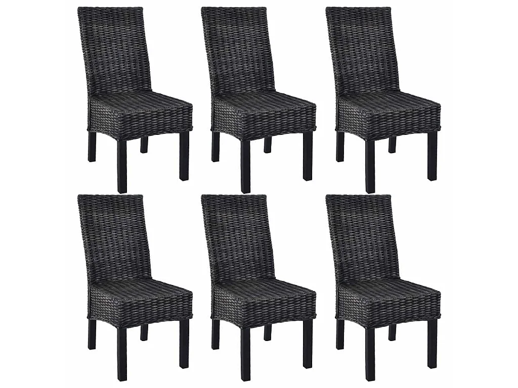 Chaises à dîner 6 pcs Noir Rotin Kubu et bois de manguier