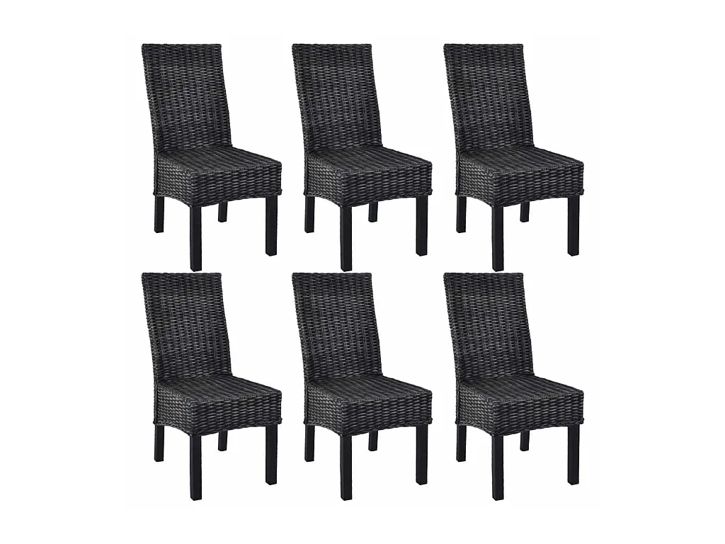 Chaises à dîner 6 pcs Noir Rotin Kubu et bois de manguier