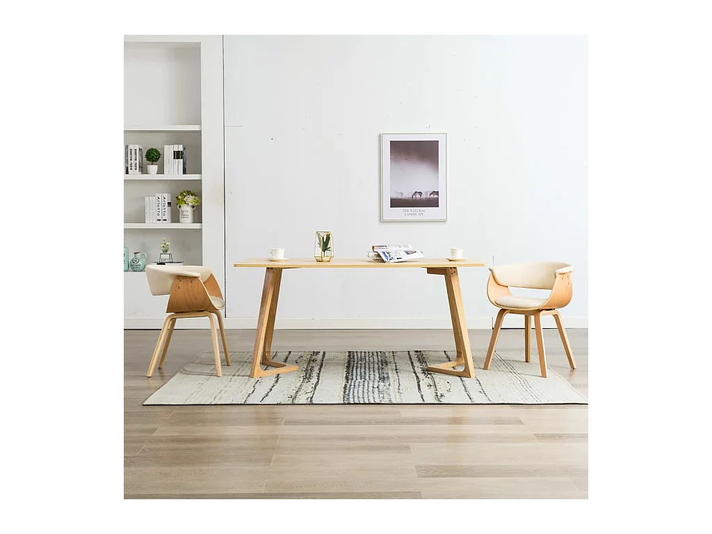 Chaises de salle à manger 2 pcs Crème Bois courbé et similicuir