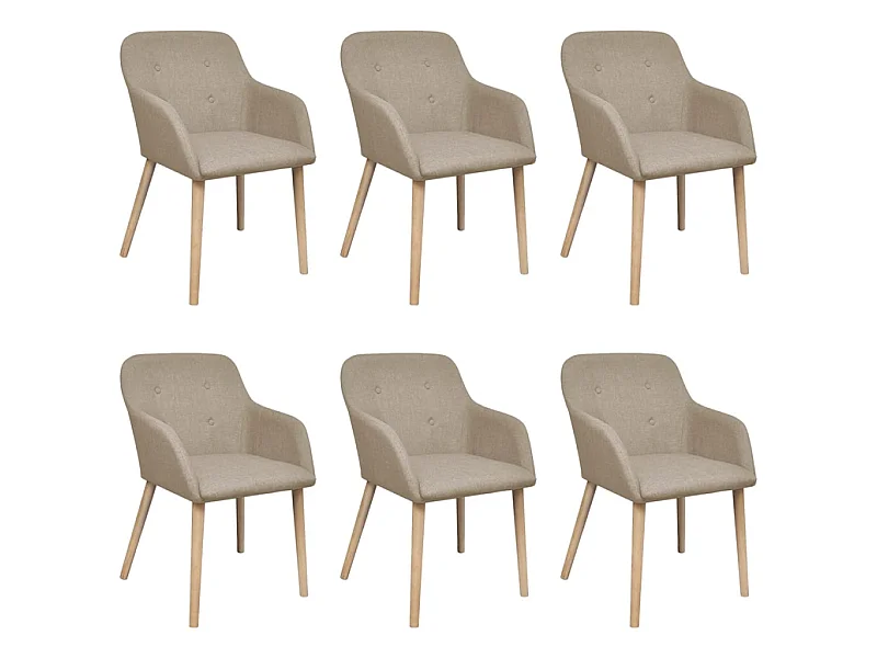 6 pcs Chaises de salle à manger Beige Tissu et chêne massif 2