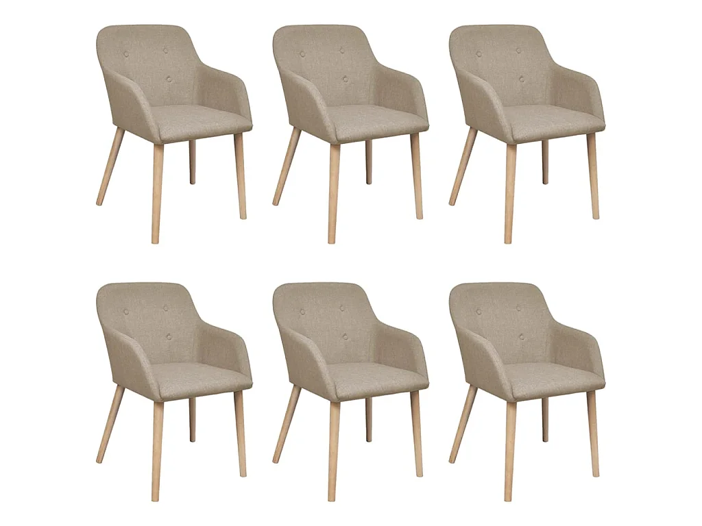 6 pcs Chaises de salle à manger Beige Tissu et chêne massif 2