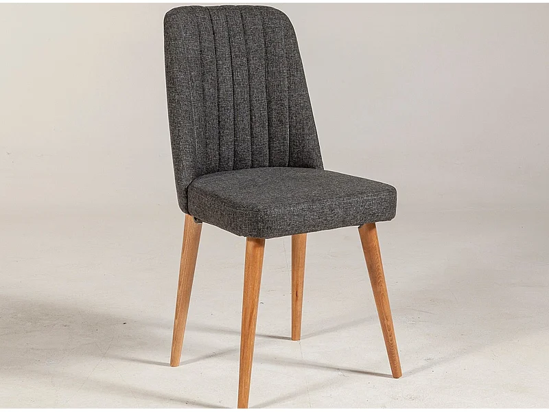 Chaise de salle à manger tissu anthracite et bois de pin naturel Mareva