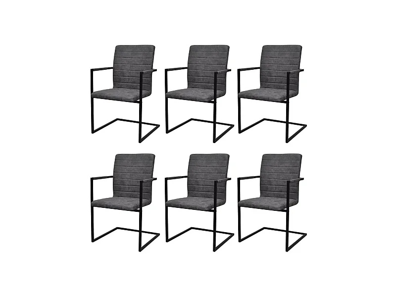 Chaises de salle à manger cantilever 6 pcs Gris Similicuir 2