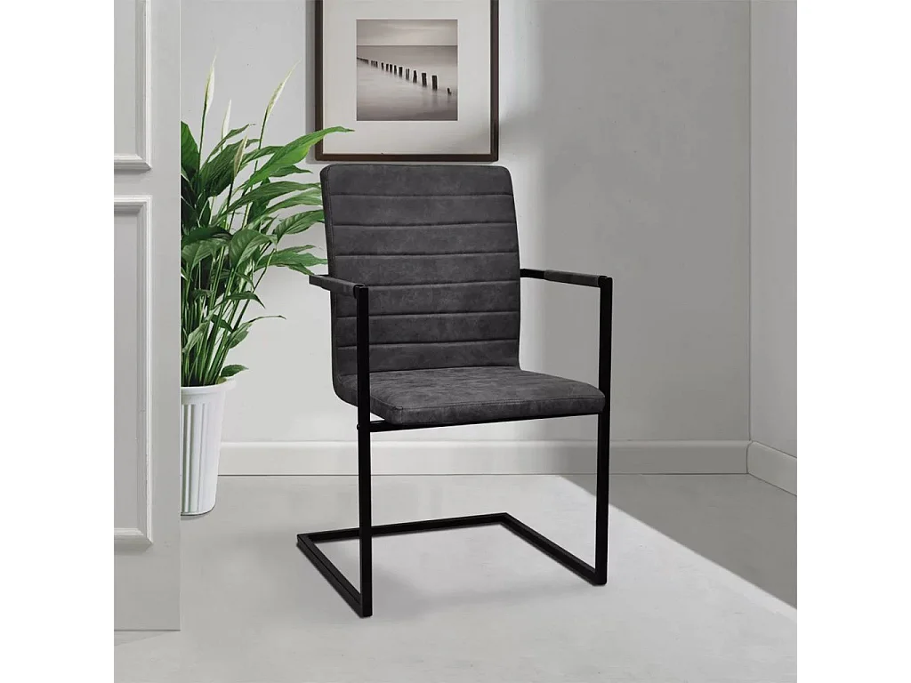 Chaises de salle à manger cantilever 6 pcs Gris Similicuir 2