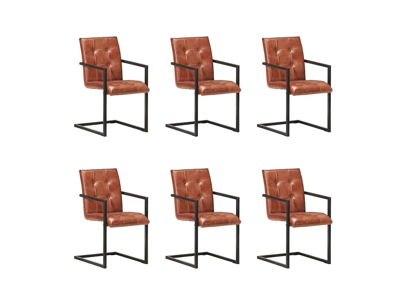 Chaises de salle à manger cantilever 6pcs Marron Cuir véritable 6