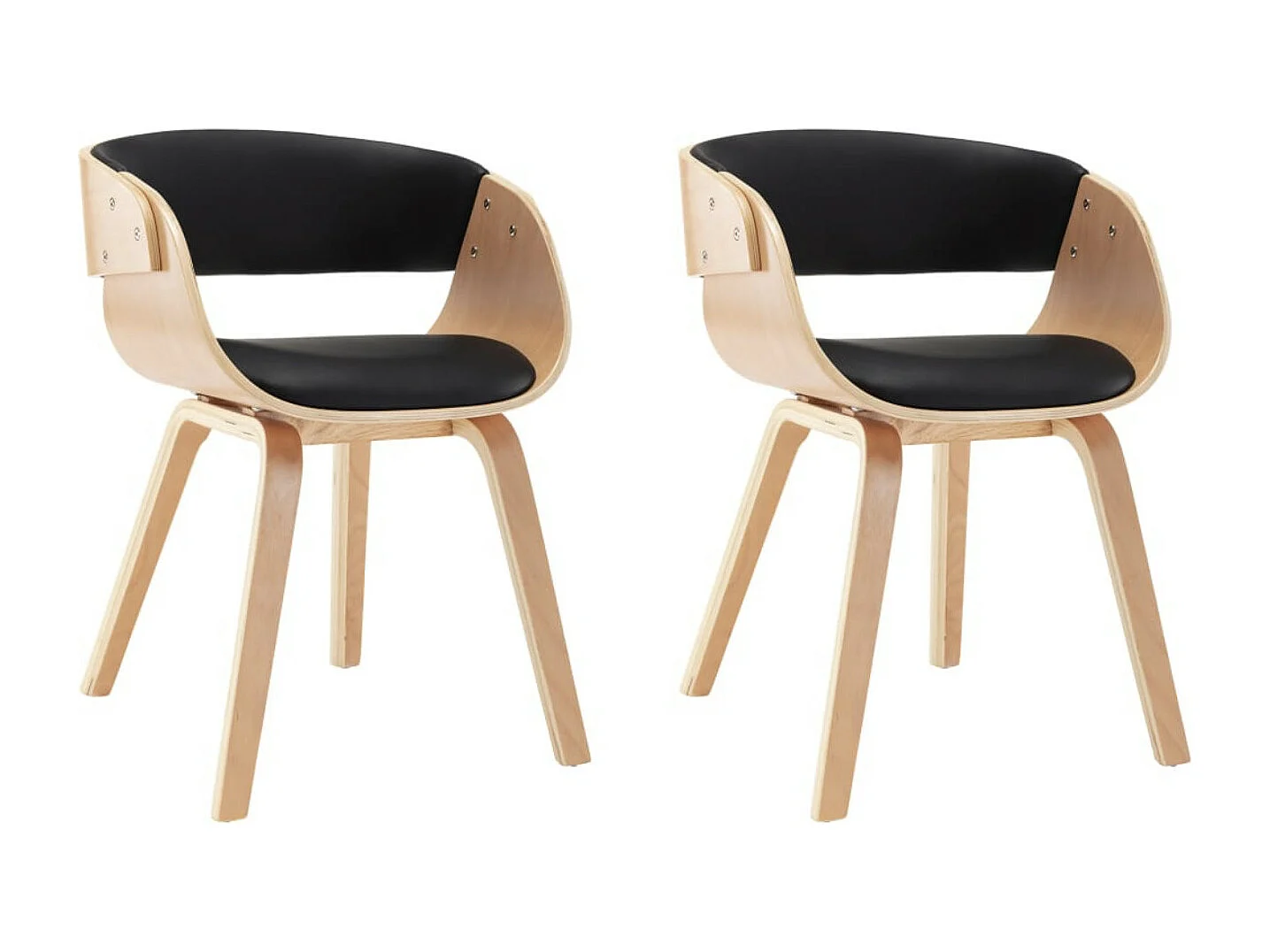 Chaise de salle à manger bois clair et simili cuir noir Onetop - Lot de 2