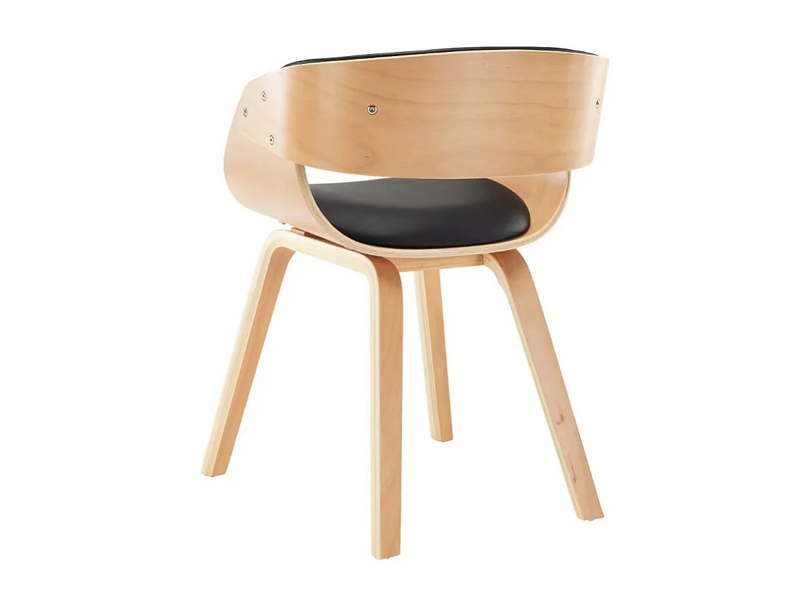 Chaise de salle à manger bois clair et simili cuir noir Onetop - Lot de 2