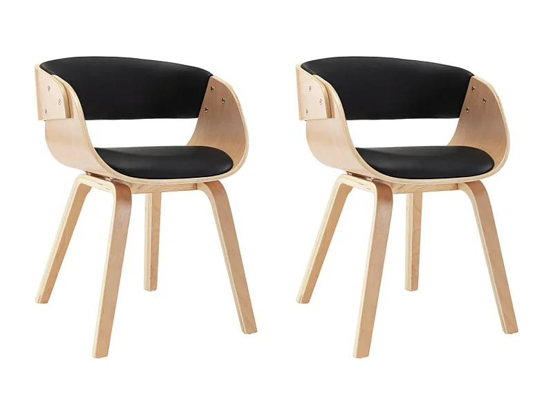 Chaise de salle à manger bois clair et simili cuir noir Onetop - Lot de 2