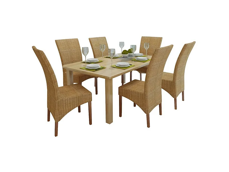 Chaises de salle à manger 6 pcs Marron Rotin naturel 3