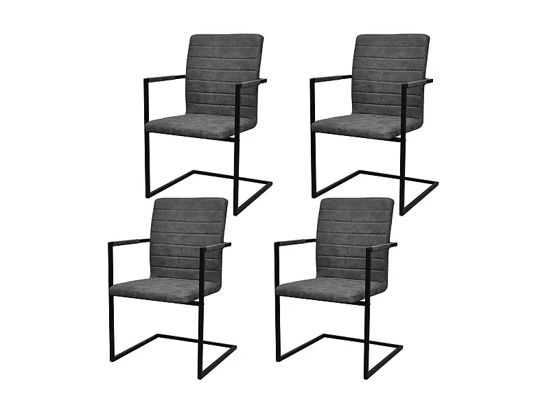 Chaises de salle à manger cantilever 4 pcs Gris Similicuir 2