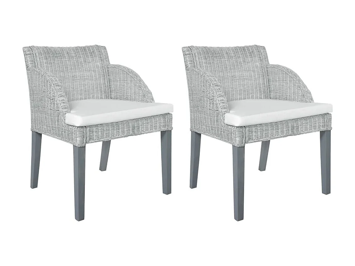 Chaises à dîner avec coussins 2 pcs Gris Rotin naturel