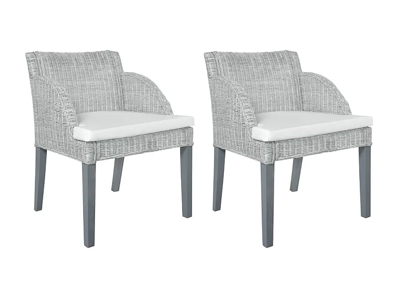 Chaises à dîner avec coussins 2 pcs Gris Rotin naturel