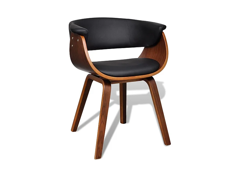 Chaise de salle à manger bois marron courbé et similicuir noir Kobaly