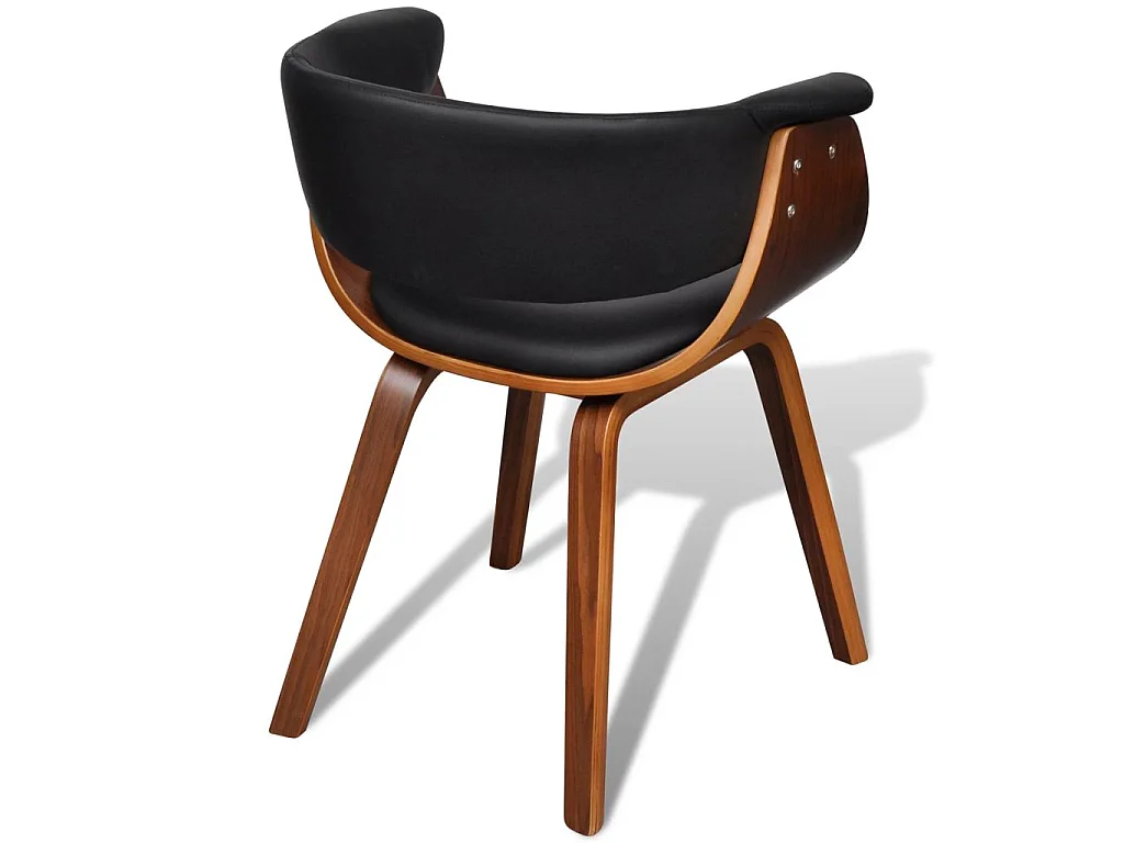 Chaise de salle à manger bois marron courbé et similicuir noir Kobaly