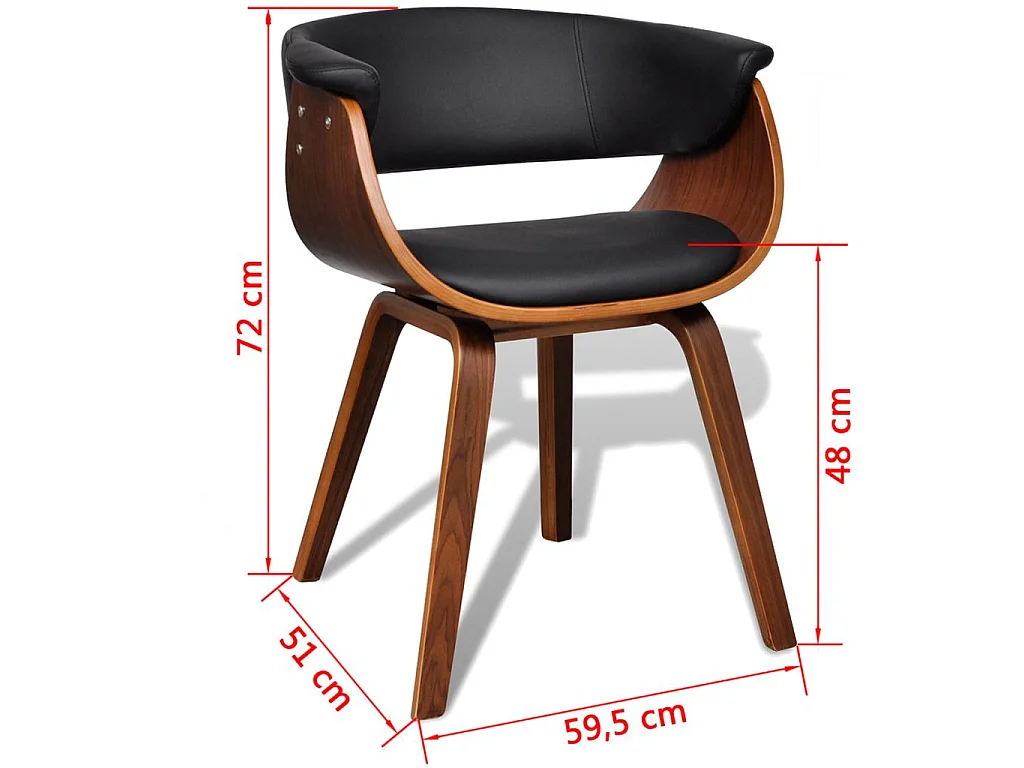Chaise de salle à manger bois marron courbé et similicuir noir Kobaly
