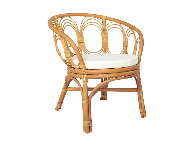 Chaise à diner avec coussin marron clair Rotin naturel et lin