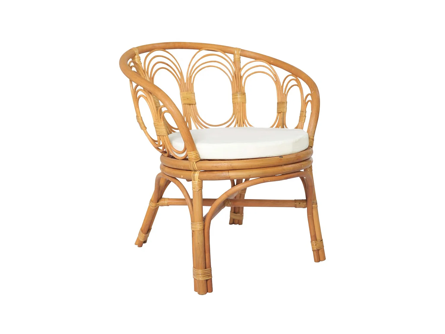 Chaise à diner avec coussin marron clair Rotin naturel et lin