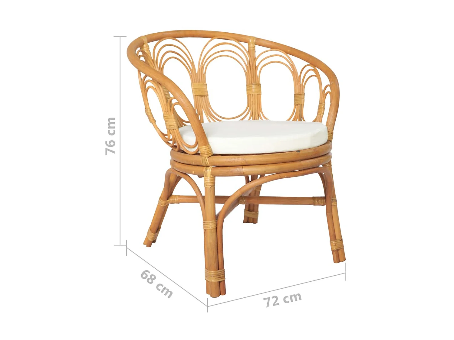 Chaise à diner avec coussin marron clair Rotin naturel et lin