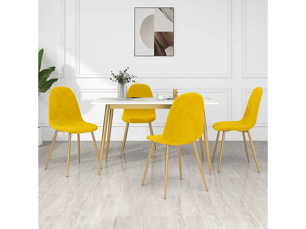 Chaise pieds métal doré et assise velours jaune Skyla - Lot de 4