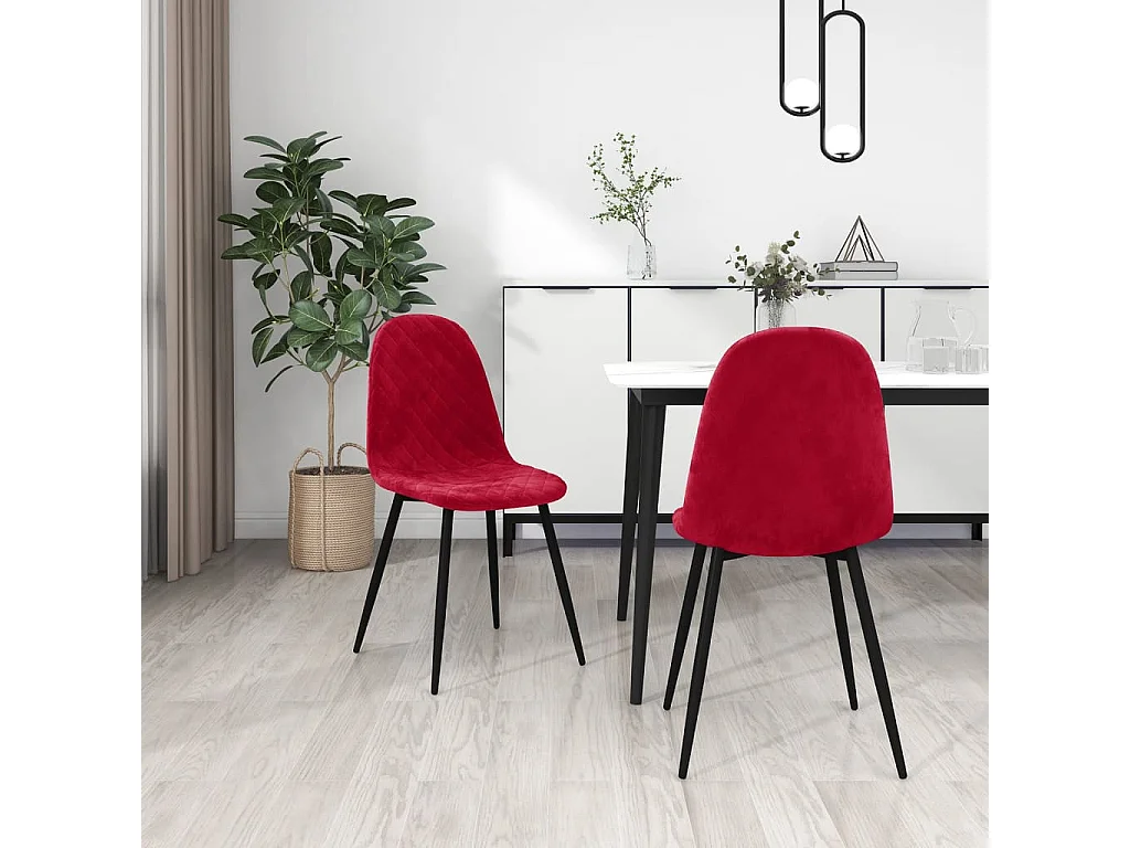 Chaise pieds métal noir et assise velours rouge bordeaux Skyla - Lot de 2