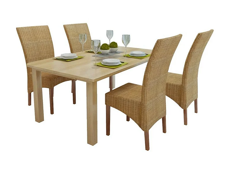 Chaises de salle à manger 4 pcs Marron Rotin naturel