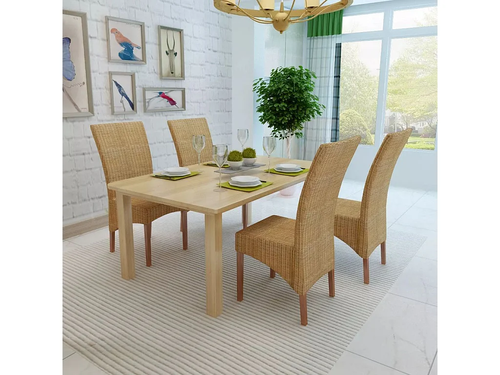 Chaises de salle à manger 4 pcs Marron Rotin naturel