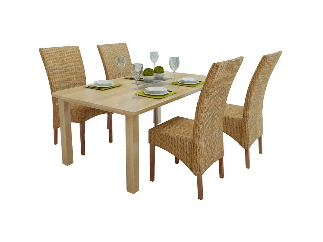 Chaises de salle à manger 4 pcs Marron Rotin naturel