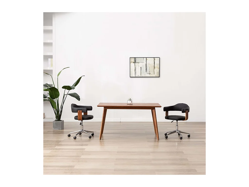 Chaises pivotantes à dîner 2 pcs Noir Bois courbé et similicuir