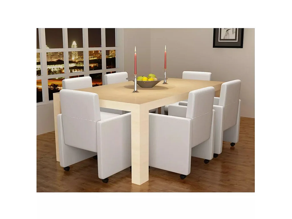 Chaises de salle à manger 6 pcs Blanc Similicuir 9