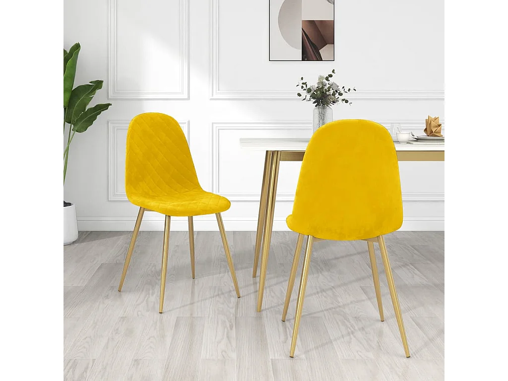 Chaise pieds métal doré et assise velours jaune Skyla - Lot de 2