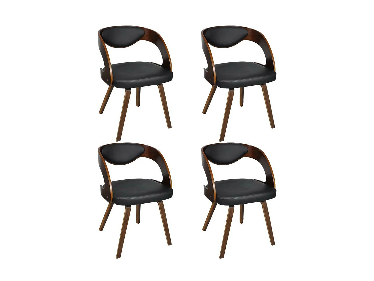 Chaises de salle à manger 4pcs Marron Bois courbé et similicuir