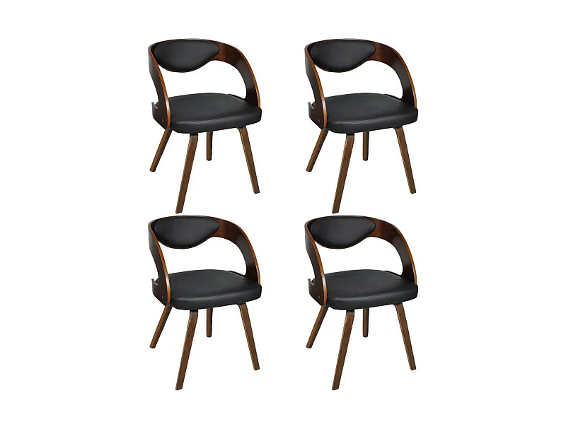 Chaises de salle à manger 4pcs Marron Bois courbé et similicuir