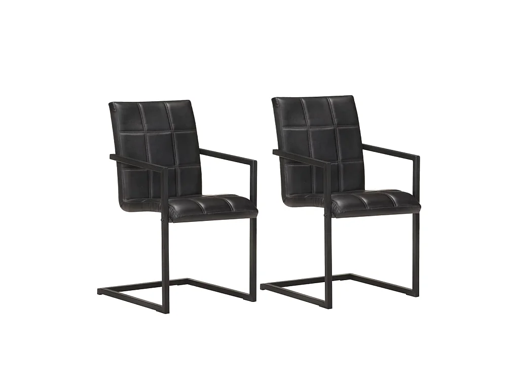 Chaises de salle à manger cantilever 2 pcs Noir Cuir véritable