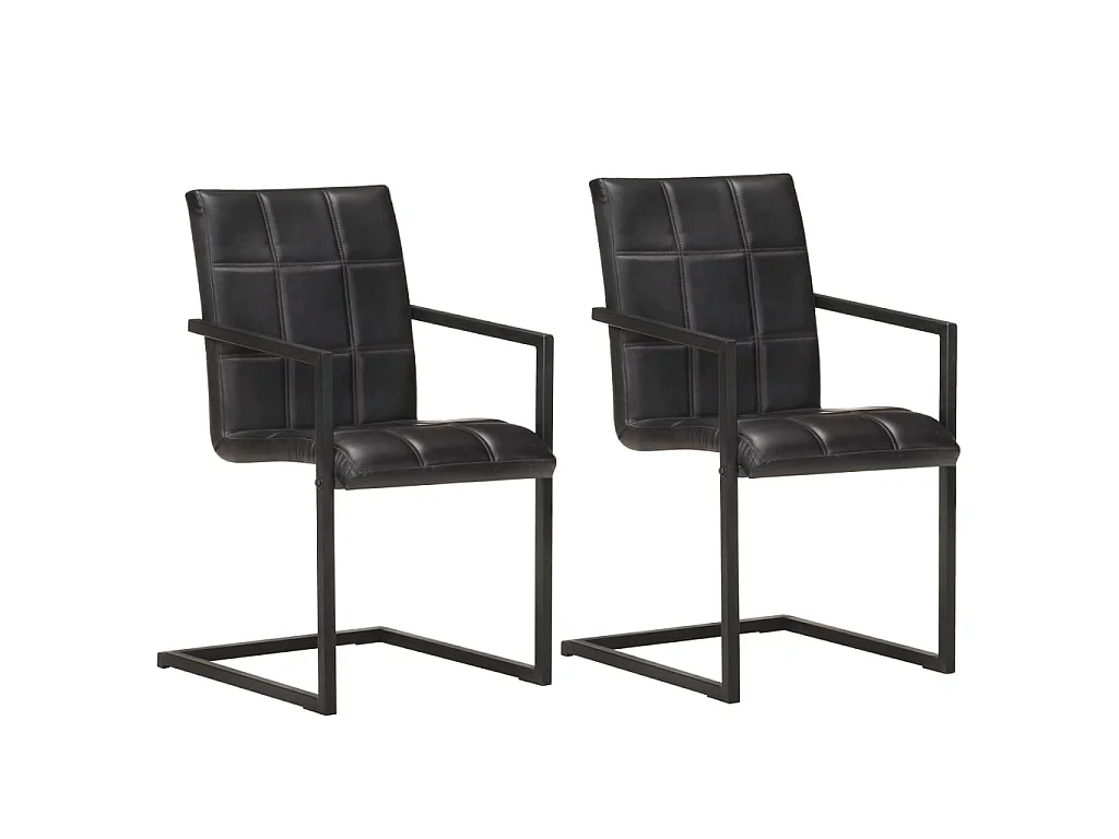 Chaises de salle à manger cantilever 2 pcs Noir Cuir véritable
