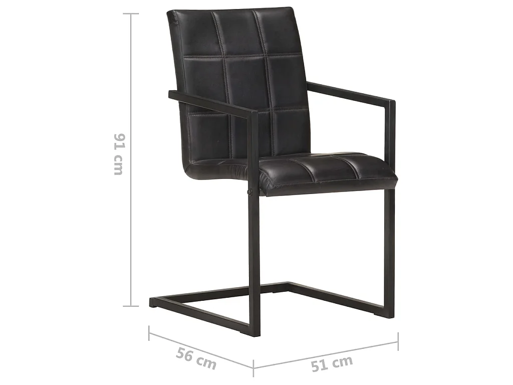 Chaises de salle à manger cantilever 2 pcs Noir Cuir véritable