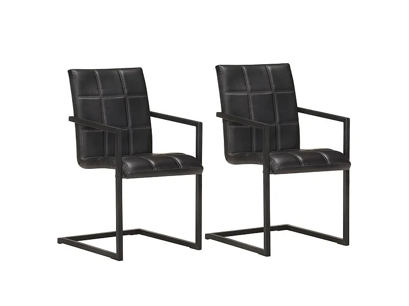Chaises de salle à manger cantilever 2 pcs Noir Cuir véritable