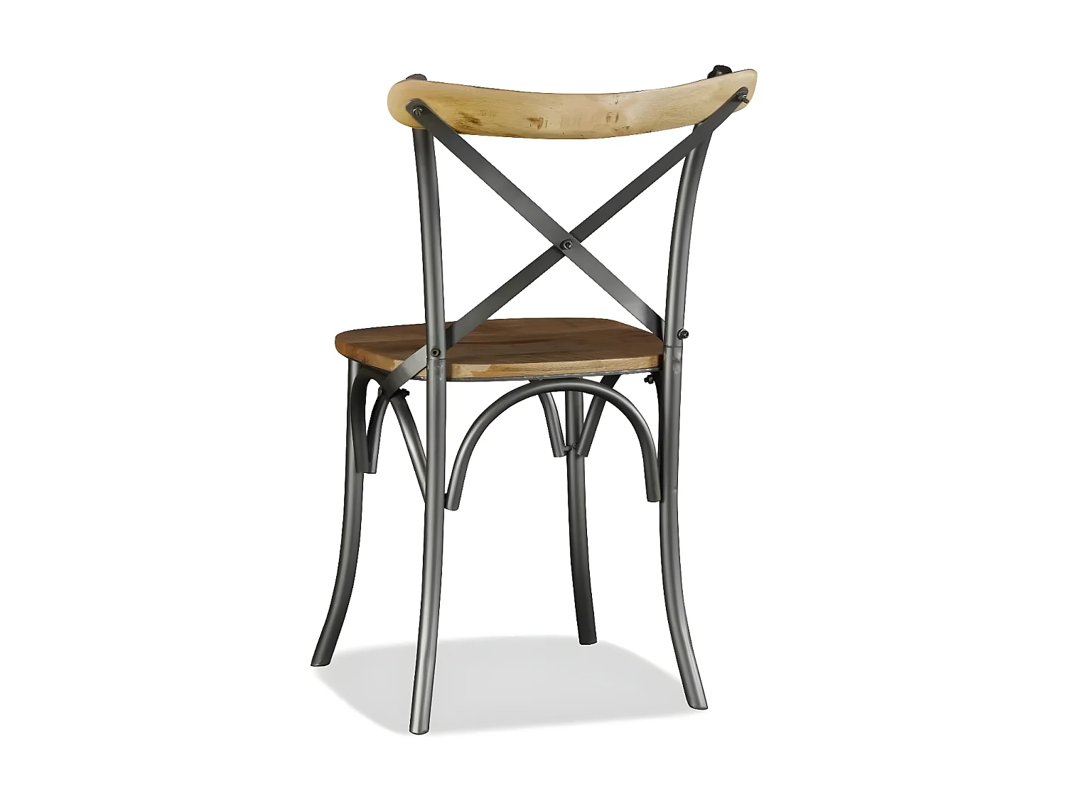 Chaise de cuisine bois vintage massif clair et métal gris Tiphen - Lot de 2