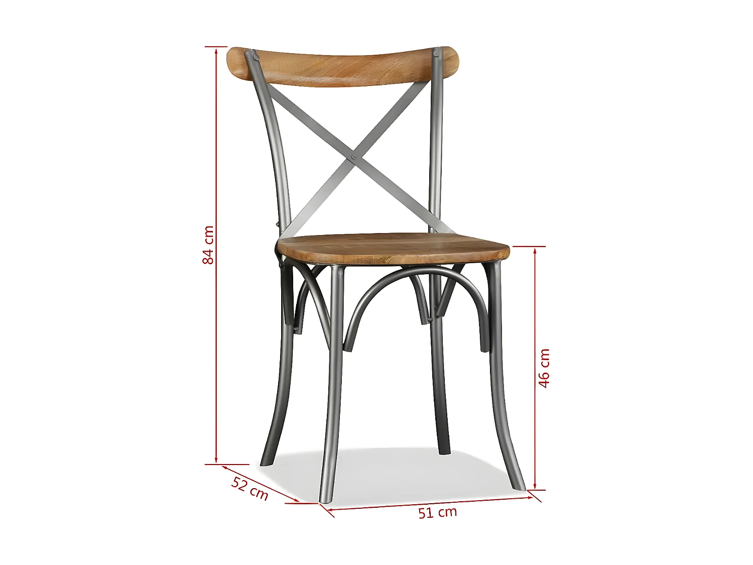 Chaise de cuisine bois vintage massif clair et métal gris Tiphen - Lot de 2