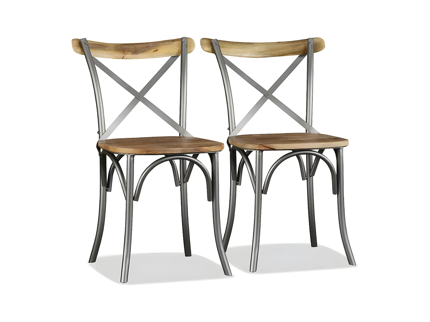 Chaise de cuisine bois vintage massif clair et métal gris Tiphen - Lot de 2