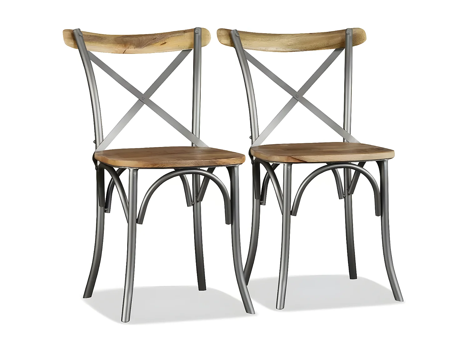 Chaise de cuisine bois vintage massif clair et métal gris Tiphen - Lot de 2