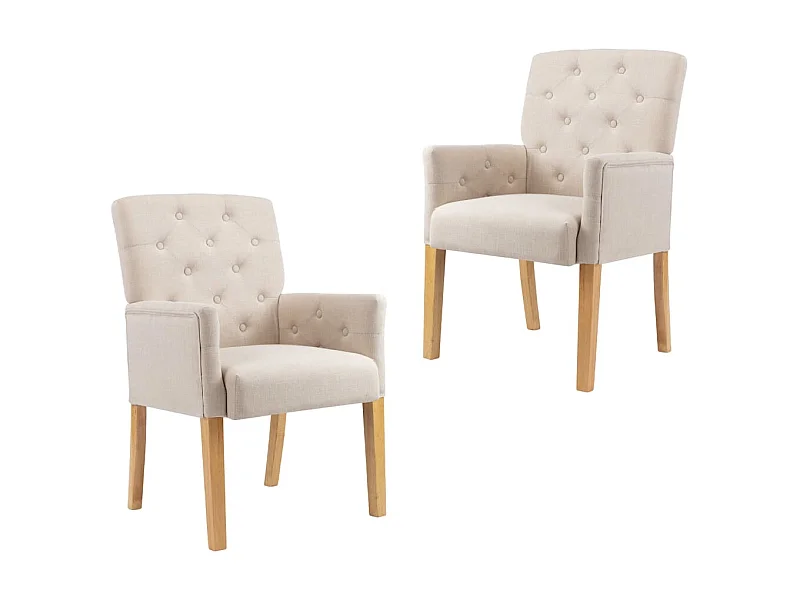 Chaises de salle à manger avec accoudoirs 2 pcs Beige Tissu